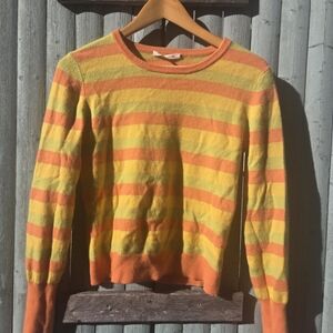 Alice + Olivia 100% Cashmere Striped Sweater | Elbow Patches | Size L